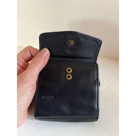 Fossil Keyper Black Leather Tri-fold Wallet ID Key Fob Clutch - Picture 2 of 10